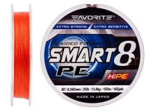 Шнур Favorite Smart PE 8x #2, (0,242 мм), 150 м, красно-оранжевый
