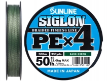 Шнур Sunline Siglon PE x4 #3 (0,296 мм), 300 м (темно-зеленый)