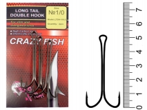 Крючок двойной Crazy Fish Long Tail Double Hook, #1/0, (3 шт.)