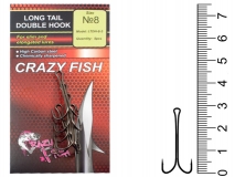 Крючок двойной Crazy Fish Long Tail Double Hook, #8, (5 шт.)