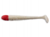 Силиконовая приманка Crazy Fish Vibro Worm 4", col.59RH (White/Red Hat), (5 шт.)
